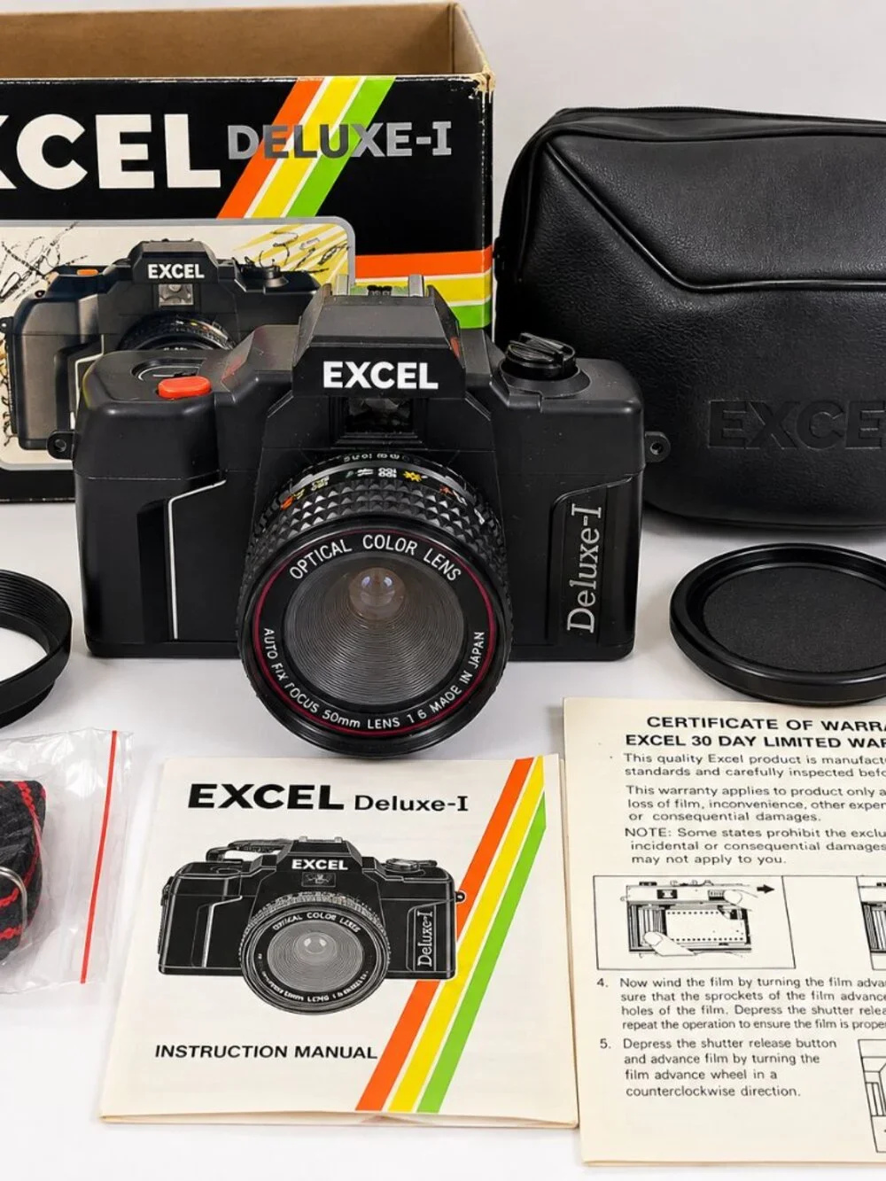 Excel Deluxe-I 35mm Film Camera 50mm Lens Case Box Manual Made Japan